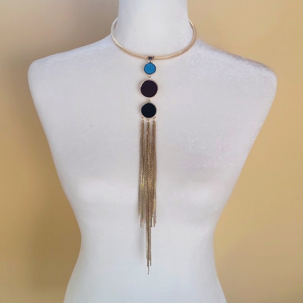 Express laureate disc fringe gold choker statement necklace